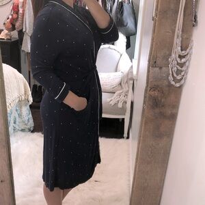 LOFT size small navy blue polka dot sleep robe